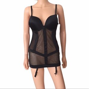 NWT Jezebel black mesh garter bustier